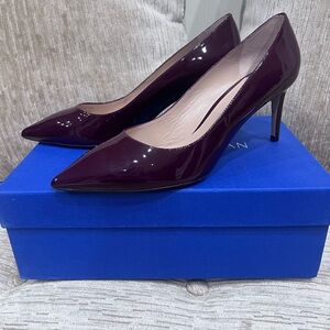 Stuart Weitzman Patent Pointed-Toe Pumps in burgundy color Leigh 70